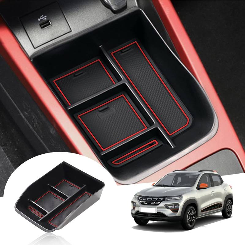 GAFAT Dacia Spring Electric 2022 2023 2024 Mittelkonsole Aufbewahrungsbox, Dacia Spring 2023 Organizer Tray Handschuhfach Unten die Mittelkonsole, Dacia Spring Zubehör (Rot) von GAFAT