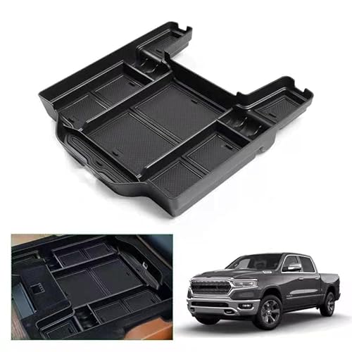 GAFAT Der Neu D odge RAM 1500 2019-2024 2025 Mittelkonsole Aufbewahrungsbox, RAM 1500 2023 Armlehne Organizer Tray Mittelarmlehne Handschuhfach, RAM 1500 Zubehör (Schwarz) von GAFAT