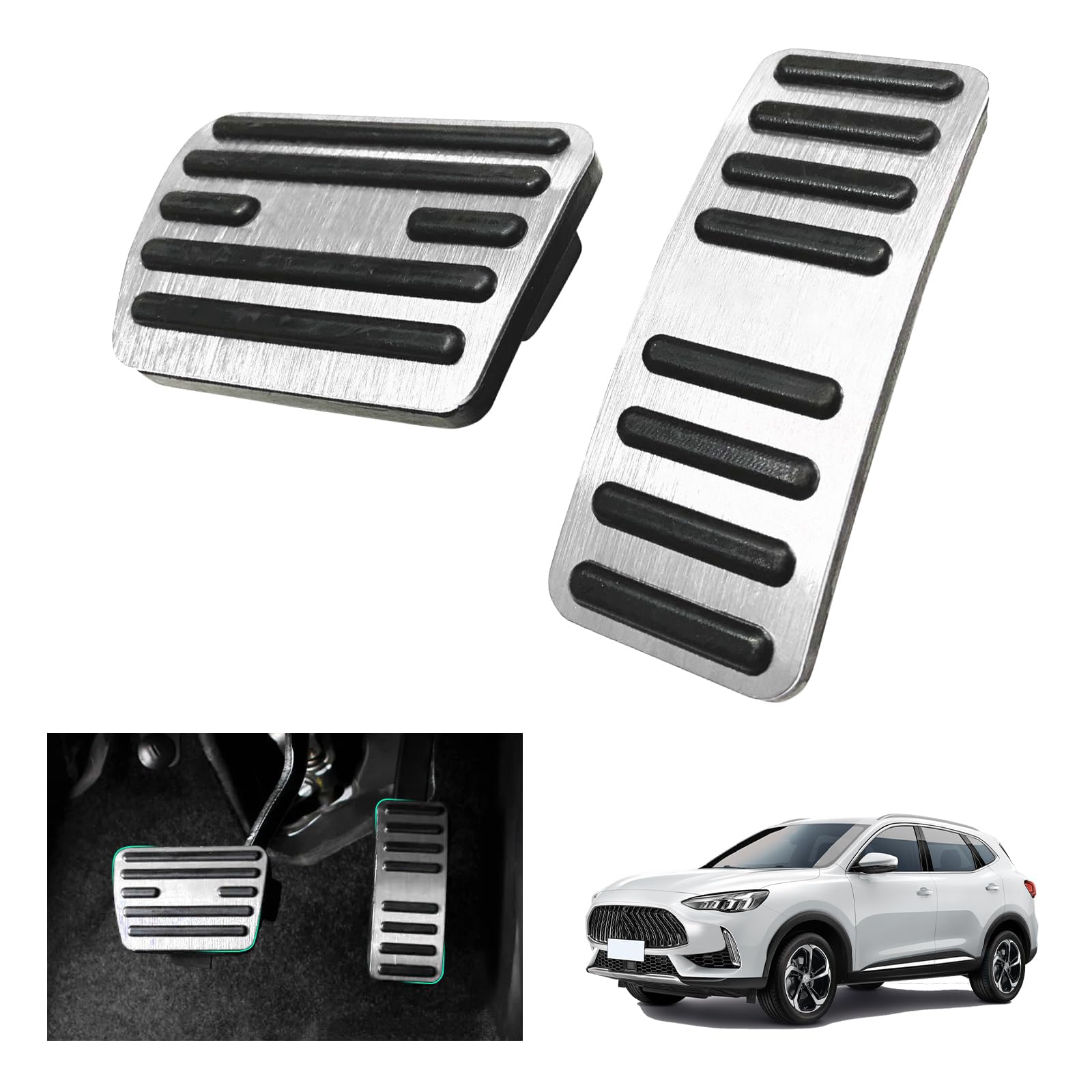 GAFAT Für MG ZS/MG HS/MG 5/MG Marvel R 2020-2024 Gaspedal Bremspedal Fußstütze Fußrasten MG Pedale, MG Zubehör [Automatikgetriebe] (Silber) von GAFAT