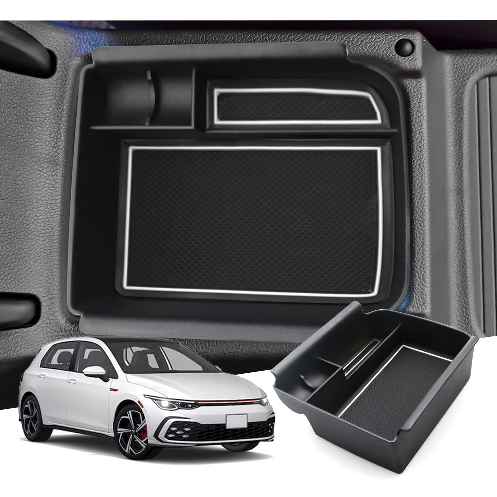 GAFAT V-W Golf 8 8.5 MK8 GTI GTE GTD Alltrack R Variant 2020-2024 2025 Mittelkonsole Aufbewahrungsbox Armlehne, Golf 8.5 Organizer Tray Mittelarmlehne Handschuhfach (Weiß) von GAFAT