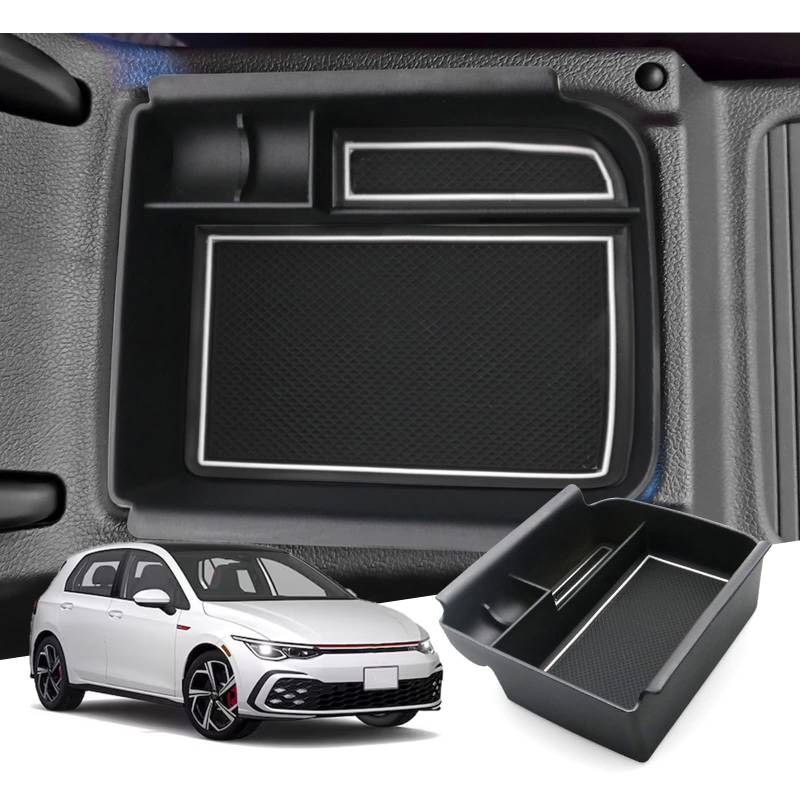 GAFAT V-W Golf 8 8.5 MK8 GTI GTE GTD Alltrack R Variant 2020-2024 2025 Mittelkonsole Aufbewahrungsbox Armlehne, Golf 8.5 Organizer Tray Mittelarmlehne Handschuhfach (Weiß) von GAFAT