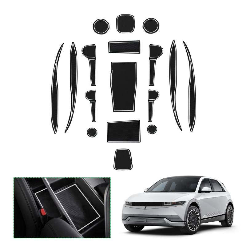 GAFAT Hyundαi Ioniq 5 2021-2023 2024 Antirutschmatten, Ioniq 5 2023 Gummimatten für Mittelkonsole Getränkehalter, Aufbewahrungsbox Matten, Türnaht Matten, Kompatibel mit Hyundai Ioniq 5 (Weiß) von GAFAT