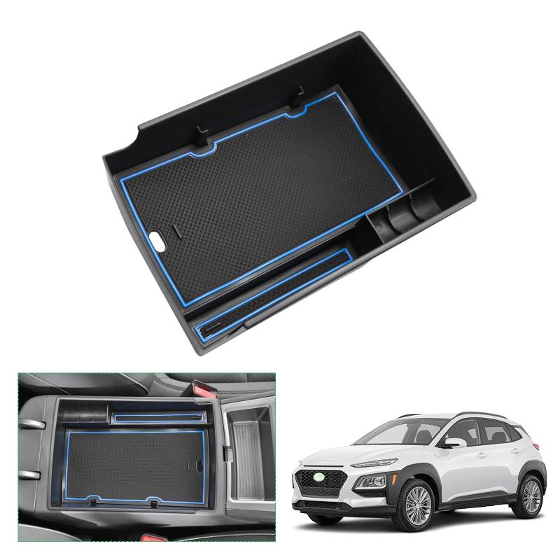 GAFAT 2019-2022 2023 Hyunda-i Kona Elektro EV Electric Mittelkonsole Aufbewahrungsbox, Kona Elektro Armlehne Organizer Tray Handschuhfach [Nicht für Neu 2024+] (Blau) von GAFAT