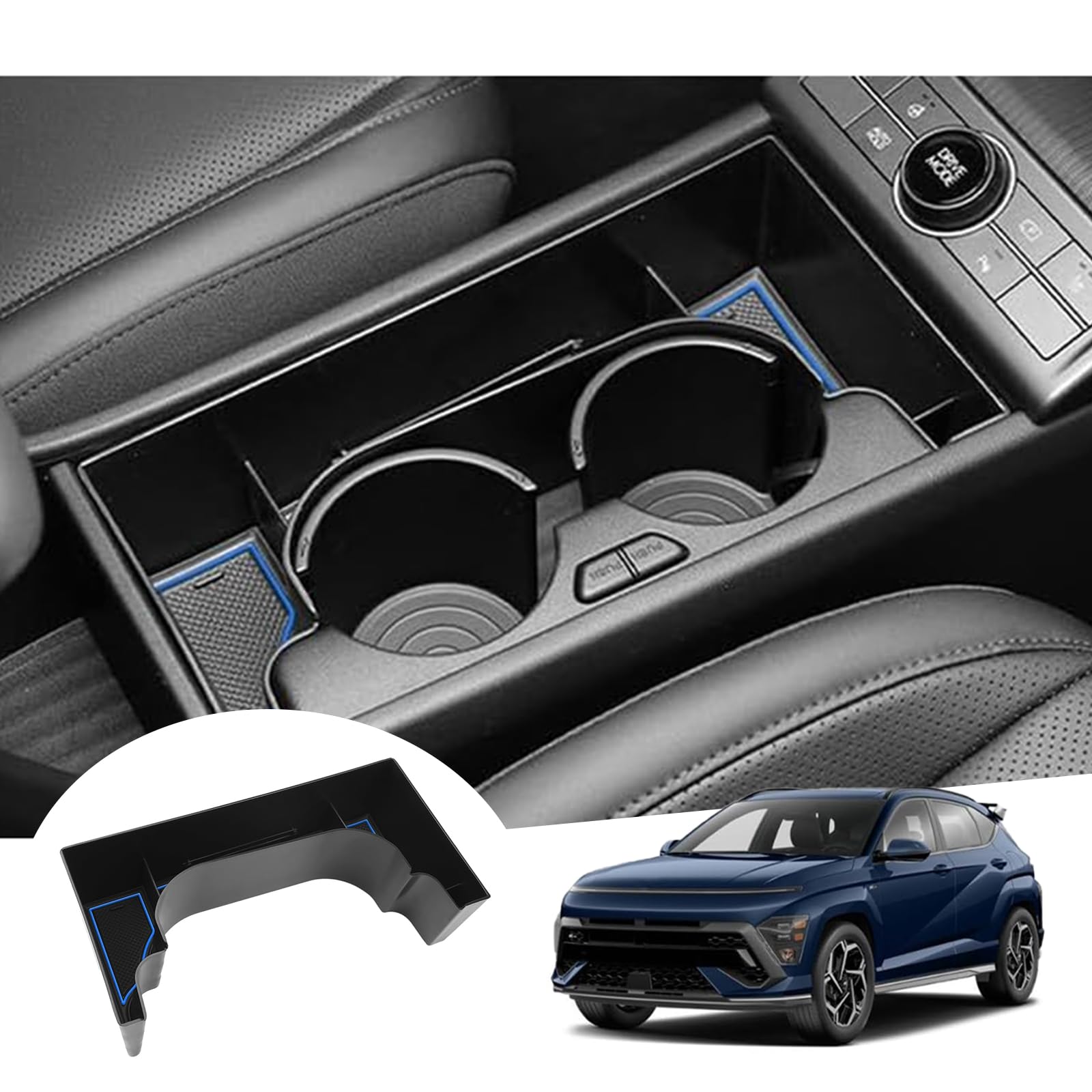 GAFAT Hyunda-i Kona SX2 2024 2025(Elektronische Automatikgetriebe)[Benzin] Mittelkonsole Aufbewahrungsbox, Organizer Tray Neben dem Becherhalter, Kompatibel mit Hyundai Kona 2024 Zubehör (Blau) von GAFAT