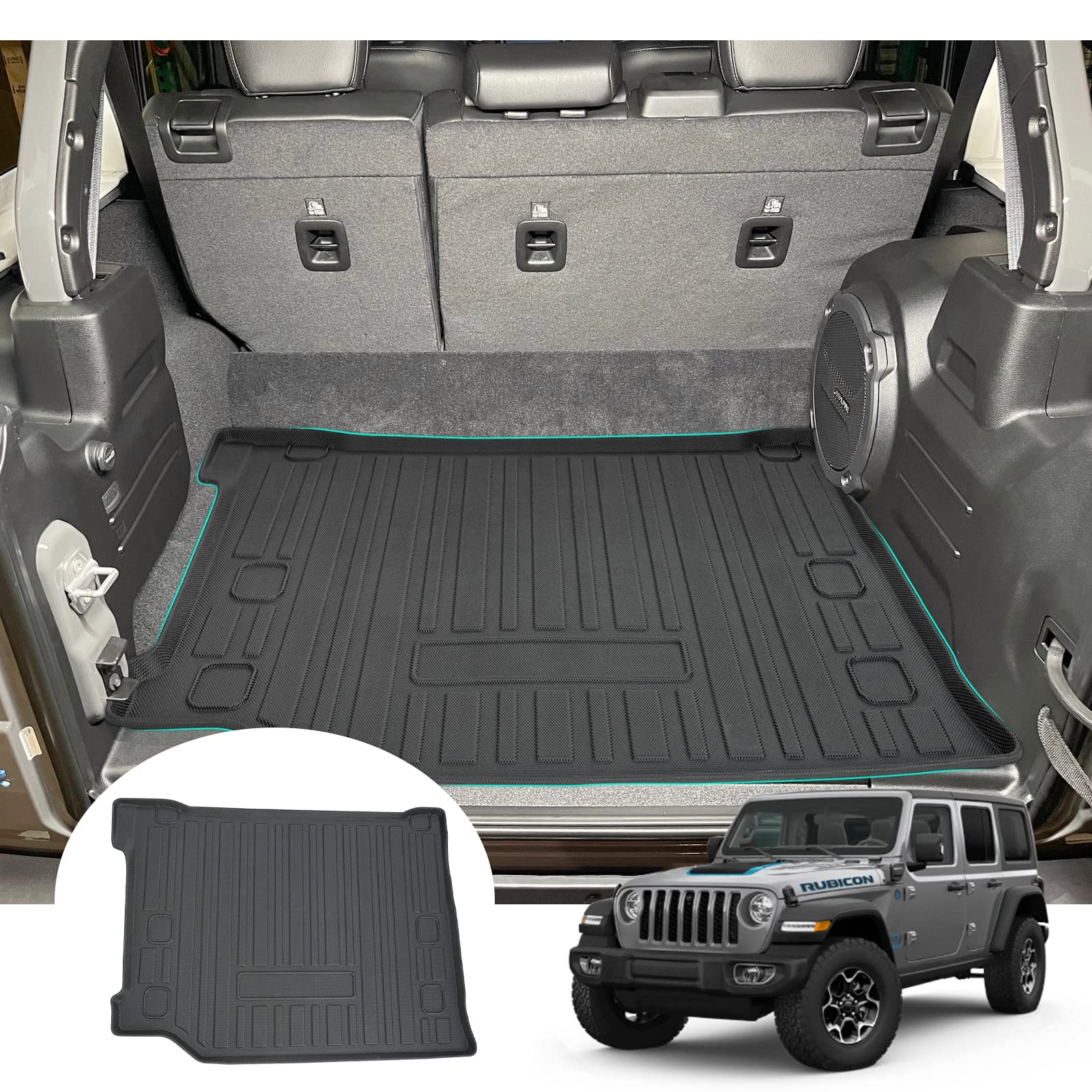 GAFAT J eep Wrangler JL 4XE Plug-in Hybrid 2021-2024 2025 Kofferraummatte, Wrangler 4xe 2023 Kofferraumwanne Hohe Kante Original TPE 3D Scanner, Wrangler 2024 Zubehör [4-Sitzer] von GAFAT