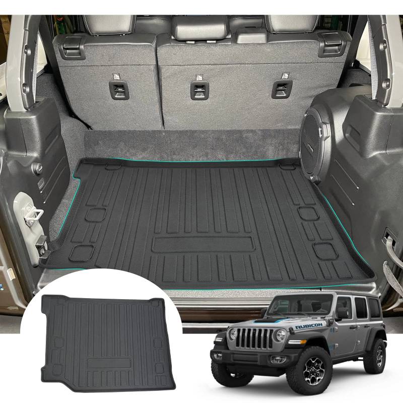 GAFAT J eep Wrangler JL 4XE Plug-in Hybrid 2021-2024 2025 Kofferraummatte, Wrangler 4xe 2023 Kofferraumwanne Hohe Kante Original TPE 3D Scanner, Wrangler 2024 Zubehör [4-Sitzer] von GAFAT
