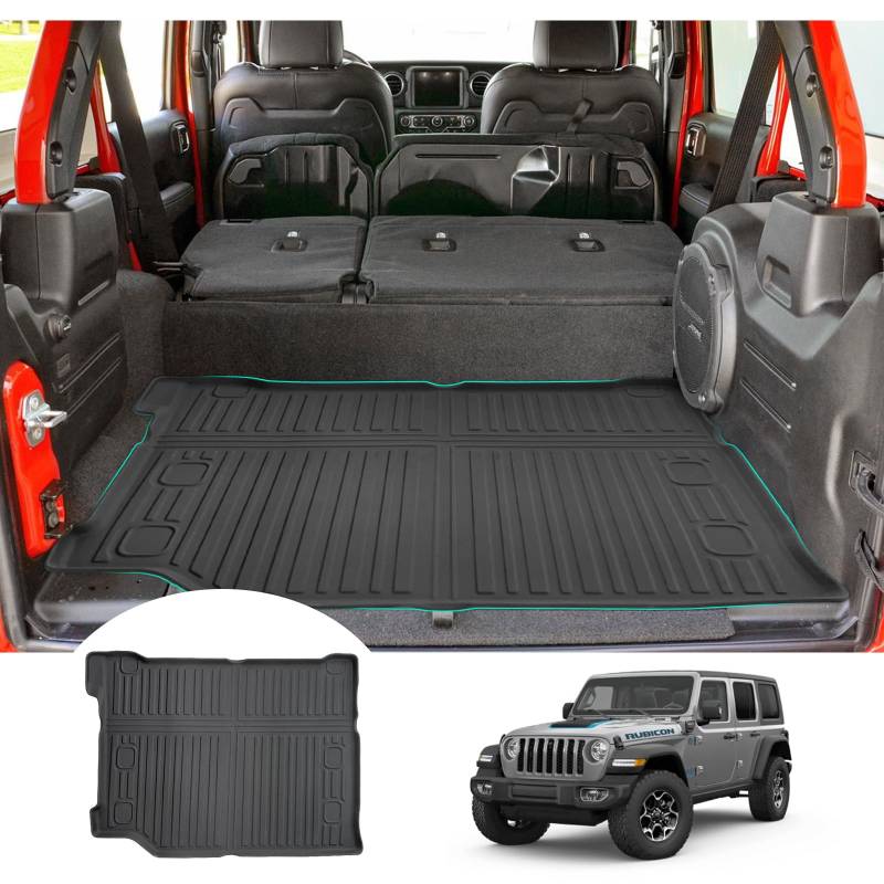 GAFAT J eep Wrangler JL 4XE Plug-in Hybrid 2021-2024 2025 Kofferraummatte, Leicht zu Falten, Wrangler 4xe TPE Allwetter-Kofferraumwanne, Original 3D Scannen Hohe Kante Multifunktion, Wrangler Zubehör von GAFAT