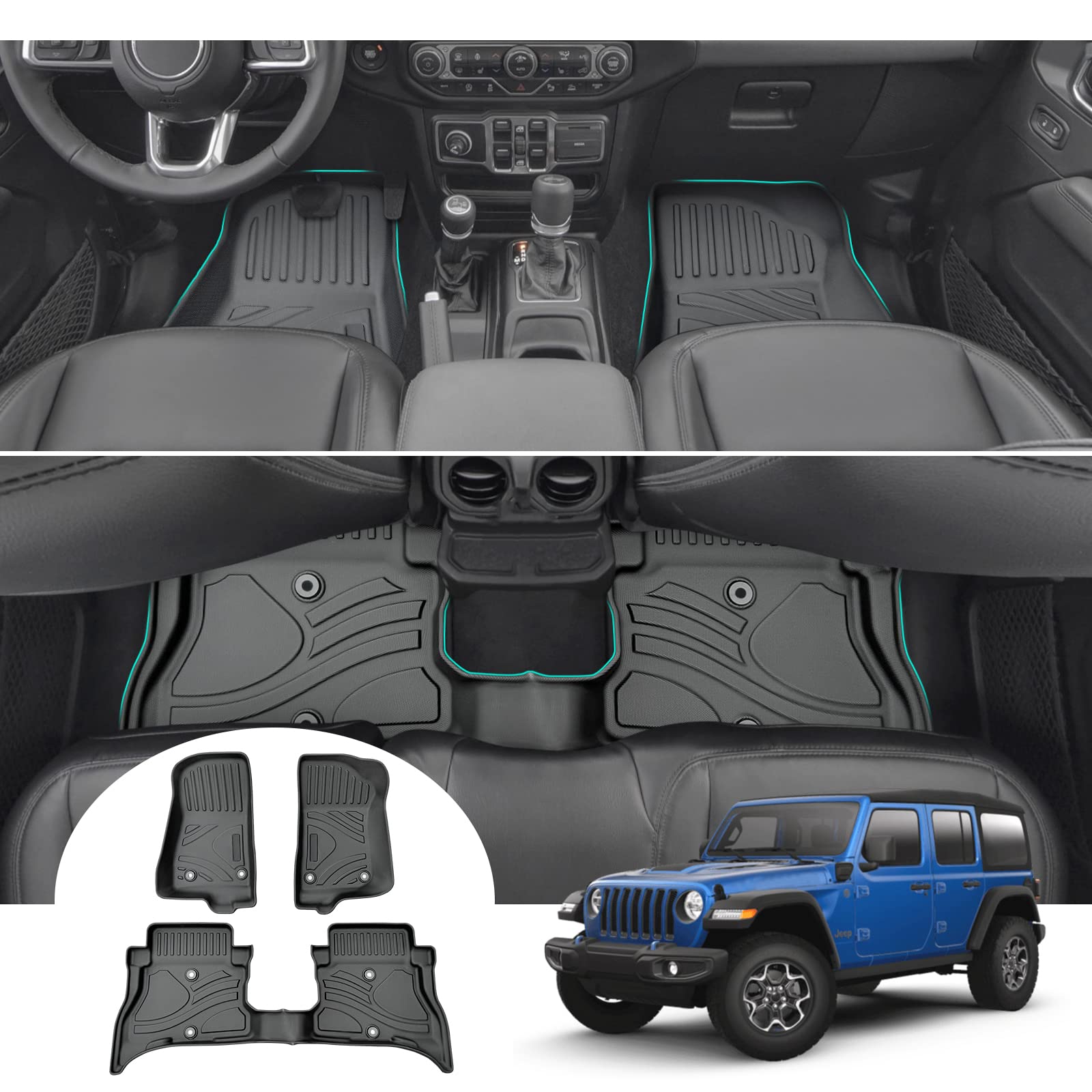 GAFAT J eep Wrangler JL 4XE Plug-in Hybrid 2021-2024 2025 Fussmatten, Wrangler 4xe Fußmatten, TPE Original 3D Scanner Extra Hoher Rand 6-10cm, Kompatibel mit Jeep Wrangler Zubehör [Nicht für Benzin] von GAFAT