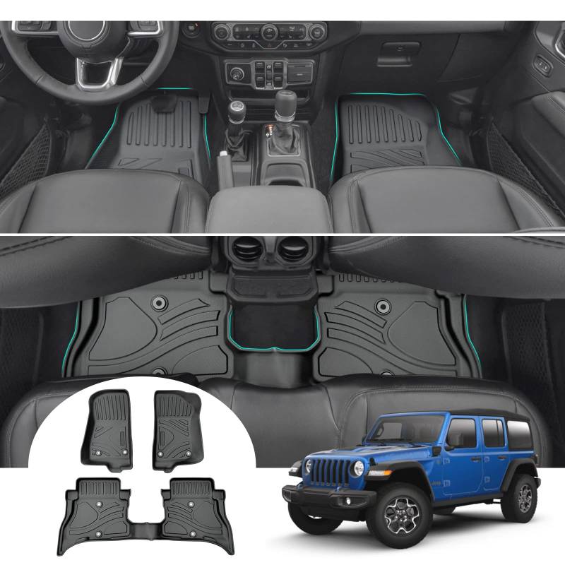 GAFAT J eep Wrangler JL 4XE Plug-in Hybrid 2021-2023 Fussmatten, Wrangler 4xe 2022 Fußmatten, TPE Original 3D Scanner Extra Hoher Rand 6-10cm, Kompatibel mit Jeep Wrangler 2023 von GAFAT