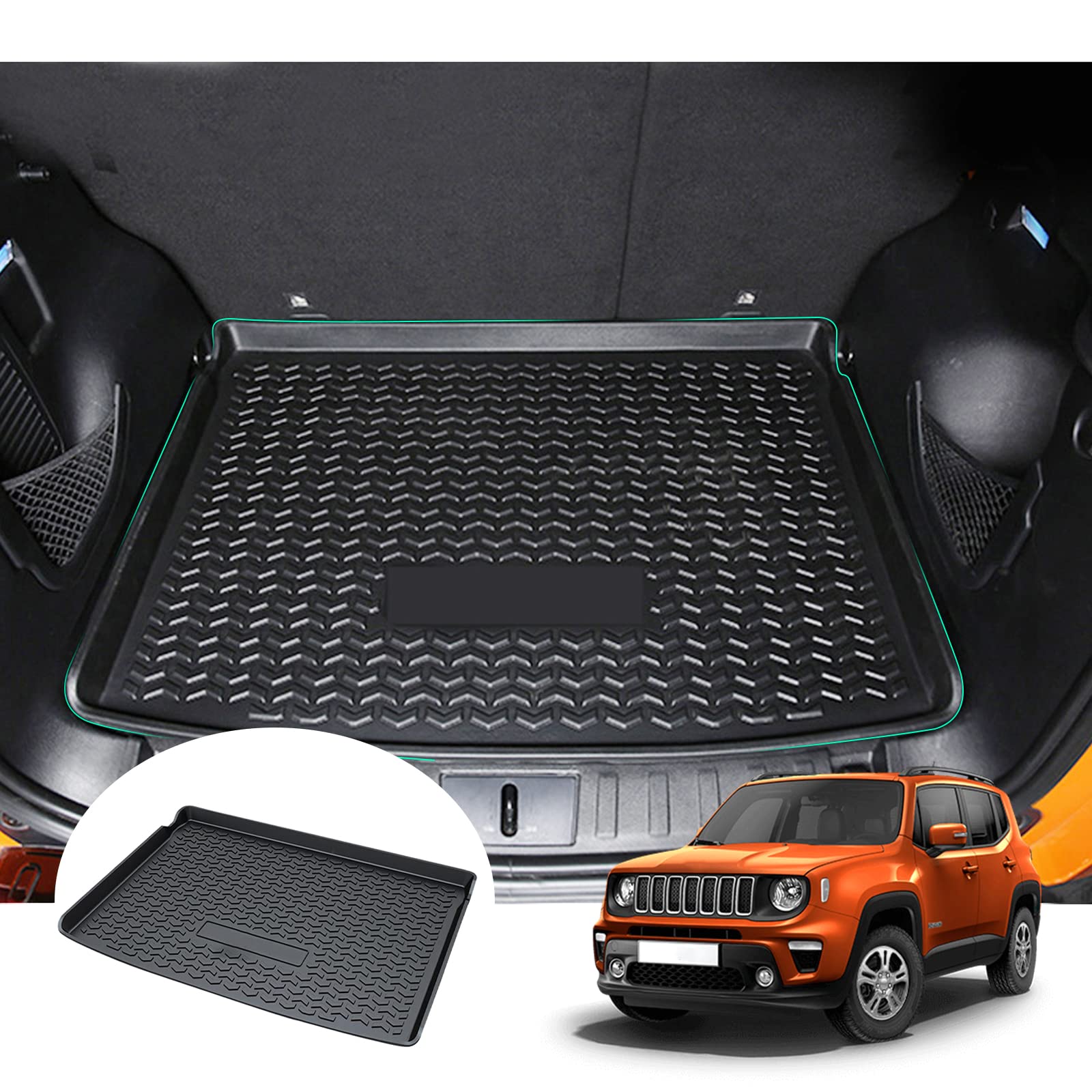 GAFAT Je-ep Renegade BU/ 4x4/ 4xe/ Hybrid 2015-2023 Kofferraummatte, Renegade Kofferraumwanne Matten Hohe Kante TPE Original 3D Scanner, Kompatibel mit Jeep Renegade Zubehör von GAFAT
