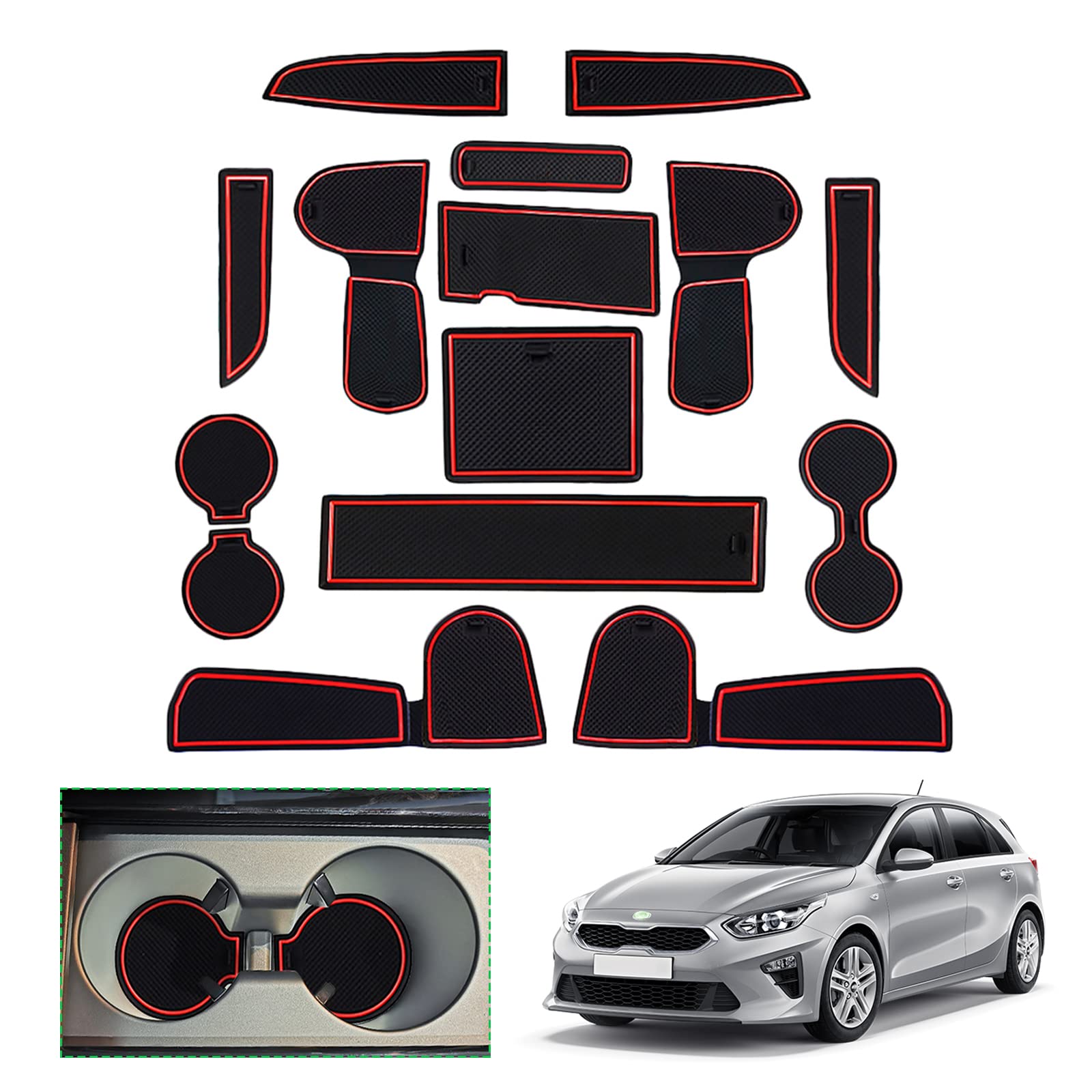 GAFAT Ki-a Ceed SW GT Proceed GT/XCeed GT 2018-2024 2025 Antirutschmatten, Mittelkonsole Armlehne Gummimatten, Kompatibel mit Kia Ceed XCeed Zubehör (Rot) von GAFAT
