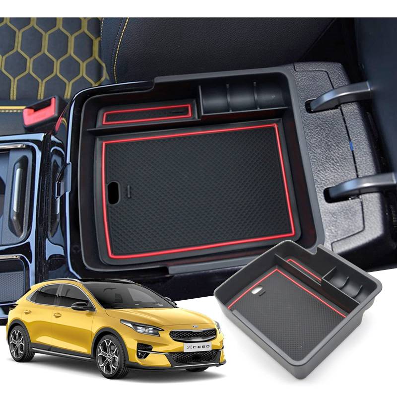 GAFAT 2018-2024 2025 Ki-a Ceed SW GT Proceed GT/XCeed GT Mittelkonsole Aufbewahrungsbox Armlehne Organizer Tray Mittelarmlehne Handschuhfach, Kompatibel mit Kia Ceed XCeed Zubehör (Rot 1) von GAFAT