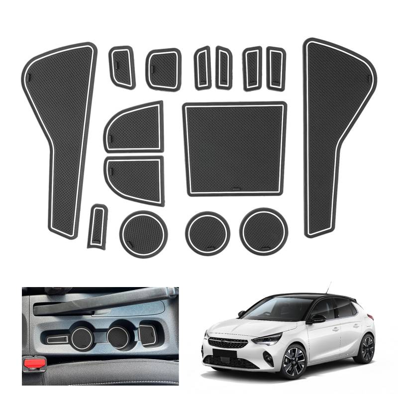 GAFAT Kompatibel mit Opel Corsa F 2020-2024 2025 (Manuelle Bremse) Antirutschmatten, Corsa F 2024 Gummimatten rutschfest Non-Slip, Mittelkonsole Türnaht Matten [Nicht für Automatik & EV] (Weiß) von GAFAT