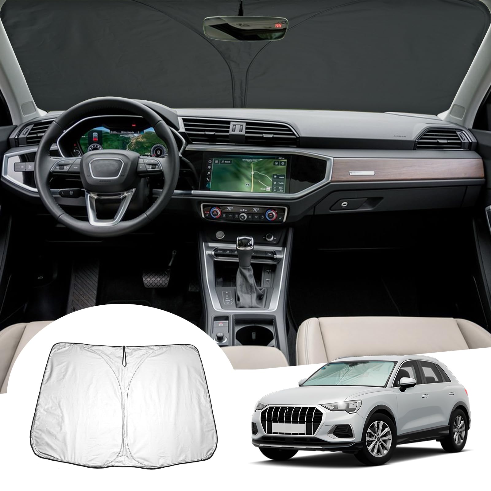 GAFAT Kompatibel mit Audi Q3 8U F3 2012-2024 2025 Sonnenschutz Frontscheibe Innen, Q3 Windschutzscheibe Sonnenschirm Sonnenblende, Abkühlung, UV Schutz, Q3 F3 Zubehör GAFAT Kompatibel mit Audi Q3 8U F3 2012-2024 2025 Sonnenschutz Frontscheibe Innen, Q3 Windschutzscheibe Sonnenschirm Sonnenblende, Abkühlung, UV Schutz, Q3 F3 Zubehör von GAFAT