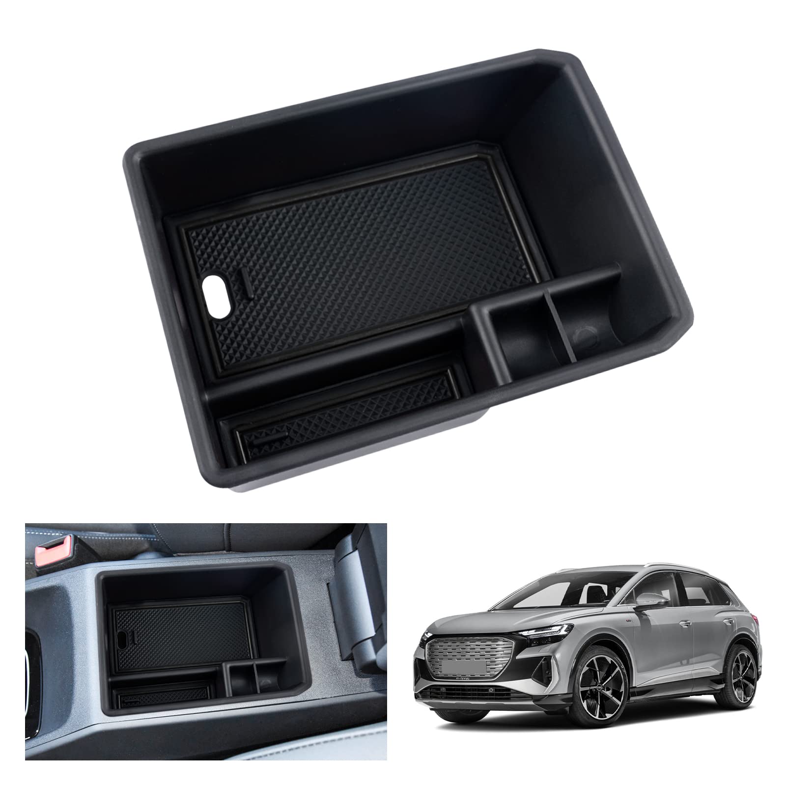 GAFAT Kompatibel mit Audi Q4 e-tron EV Electric 2021-2023 2024 Mittelkonsole Aufbewahrungsbox, Q4 etron Sportback 2023 Armlehne Organizer Tray Handschuhfach (Schwarz) von GAFAT