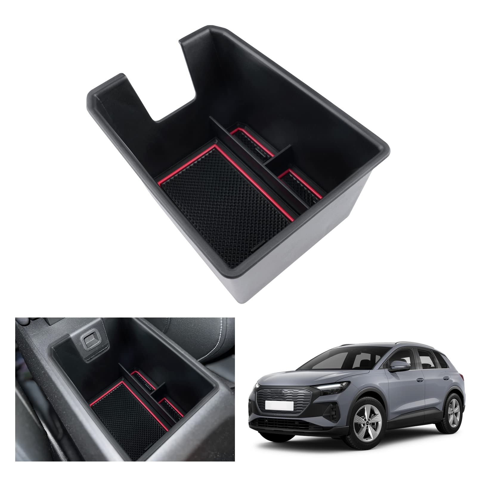 GAFAT Kompatibel mit Audi Q4 e-tron EV Electric 2021-2023 2024 Mittelkonsole Aufbewahrungsbox, Q4 etron Sportback 2023 Armlehne Organizer Tray Handschuhfach, Q4 etron Zubehör von GAFAT