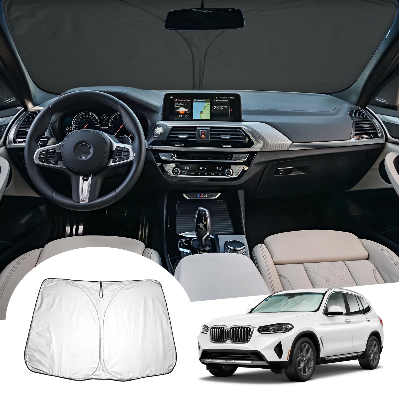 GAFAT Kompatibel mit BMW X3 G01 2018-2024/iX3 G08 2021-2025 Sonnenschutz Frontscheibe Innen, X3 iX3 Windschutzscheibe Sonnenschirm Sonnenblende, Abkühlung, UV Schutz, X3 G01 Zubehör GAFAT Kompatibel mit BMW X3 G01 2018-2024/iX3 G08 2021-2025 Sonnenschutz Frontscheibe Innen, X3 iX3 Windschutzscheibe Sonnenschirm Sonnenblende, Abkühlung, UV Schutz, X3 G01 Zubehör von GAFAT