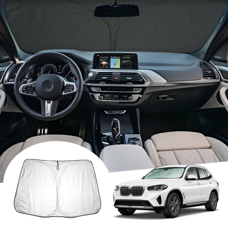 GAFAT Kompatibel mit BMW X3 G01 2018-2024/iX3 G08 2021-2025 Sonnenschutz Frontscheibe Innen, X3 iX3 Windschutzscheibe Sonnenschirm Sonnenblende, Abkühlung, UV Schutz, X3 G01 Zubehör von GAFAT