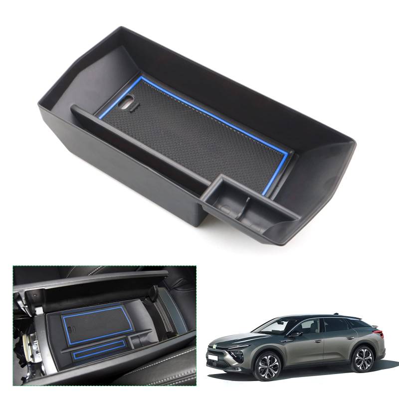 GAFAT Kompatibel mit Citroen DS 4 III 2021-2023 2024 Mittelkonsole Aufbewahrungsbox, DS4 2023 Armlehne Organizer Tray Mittelarmlehne Handschuhfach, DS 4 Zubehör (Blau) von GAFAT