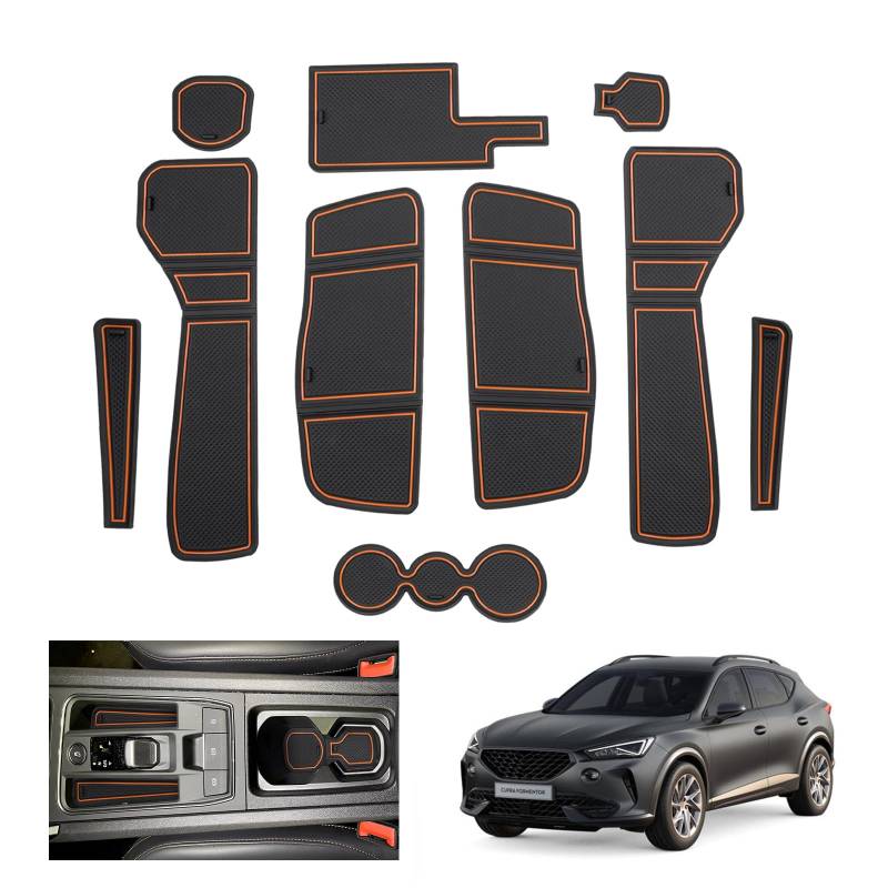 GAFAT Kompatibel mit Cupra Formentor 2021-2023 2024 (Elektronische Automatik) Antirutschmatten, Formentor Gummimatten, Mittelkonsole Matten, Türnaht Matten, Formentor Zubehör (Messingfarben) von GAFAT