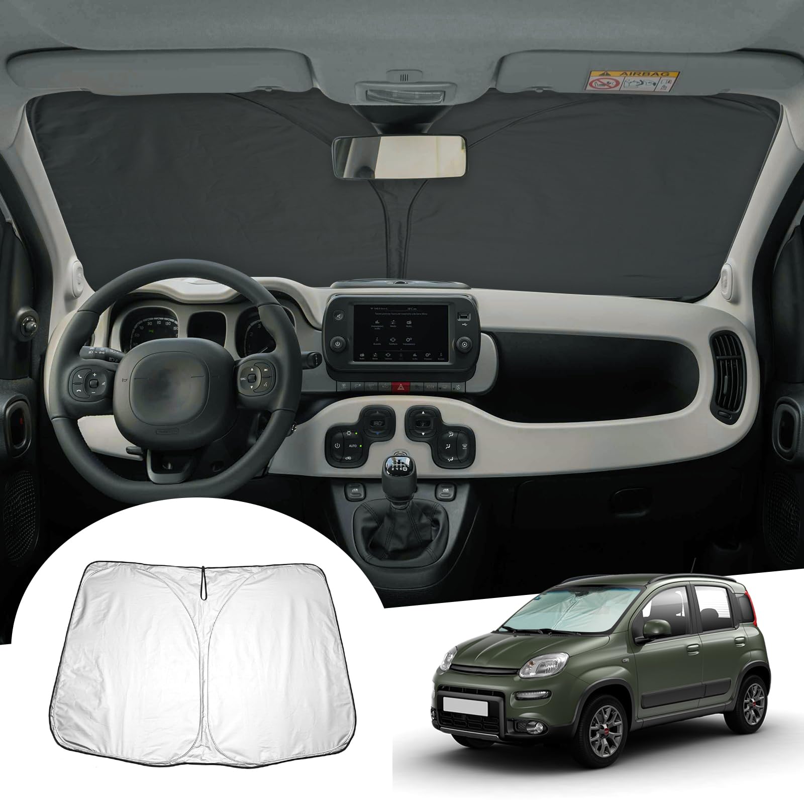 GAFAT Kompatibel mit FIAT Panda Hybrid/Cross/City Cross 2020-2024 2025, Panda III Sonnenschutz Frontscheibe Innen, Windschutzscheibe Sonnenschirm Sonnenblende, Abkühlung, Panda Zubehör GAFAT Kompatibel mit FIAT Panda Hybrid/Cross/City Cross 2020-2024 2025, Panda III Sonnenschutz Frontscheibe Innen, Windschutzscheibe Sonnenschirm Sonnenblende, Abkühlung, Panda Zubehör von GAFAT