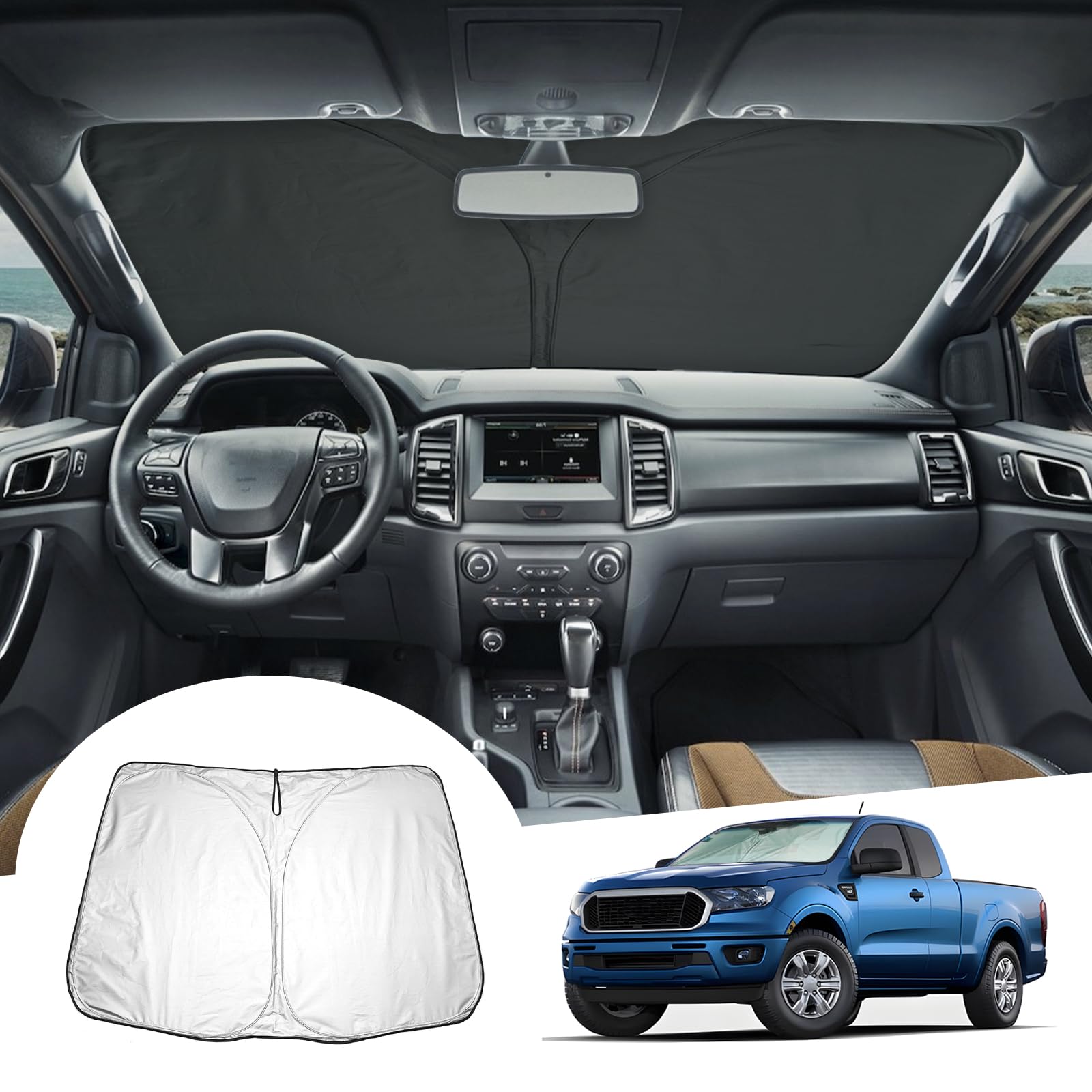 GAFAT Kompatibel mit Ford Ranger T6 Raptor Wildtrak 2015-2023 Sonnenschutz Frontscheibe Innen, Ranger Bj. 2015-2023 Windschutzscheibe Sonnenschirm Sonnenblende, Abkühlung, UV Schutz GAFAT Kompatibel mit Ford Ranger T6 Raptor Wildtrak 2015-2023 Sonnenschutz Frontscheibe Innen, Ranger Bj. 2015-2023 Windschutzscheibe Sonnenschirm Sonnenblende, Abkühlung, UV Schutz von GAFAT