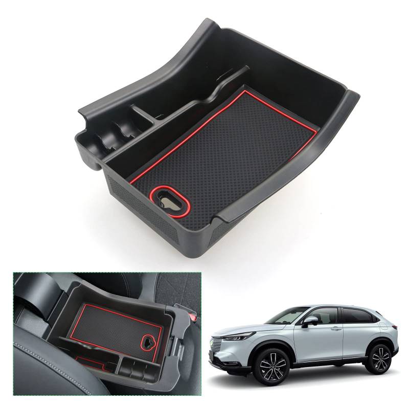 GAFAT Kompatibel mit Honda HR-V 2022-2024 2025 Mittelkonsole Aufbewahrungsbox, HRV 2023 Armlehne Organizer Tray Mittelarmlehne Handschuhfach, HRV 2024 zubehör (Rot) von GAFAT