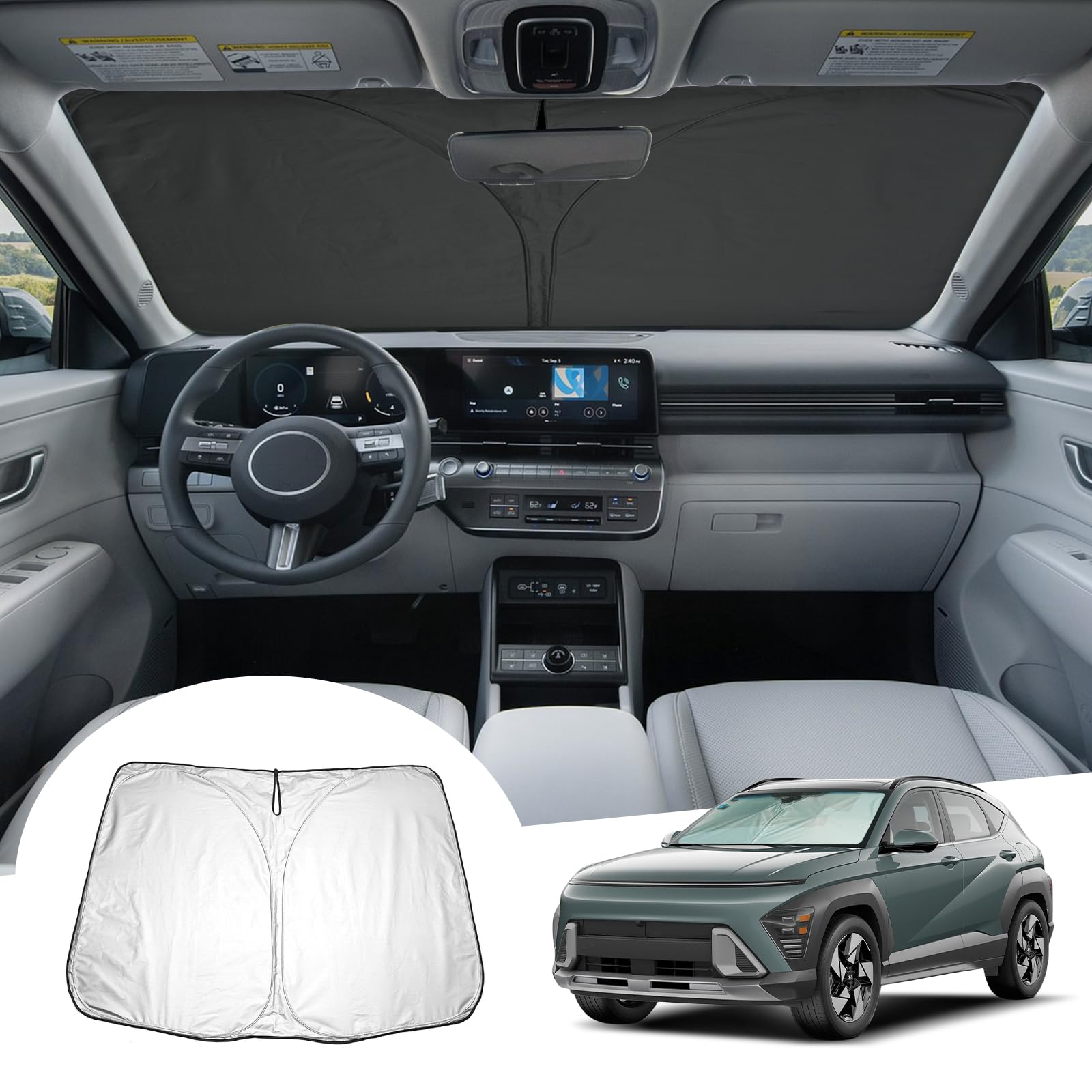 GAFAT Kompatibel mit Hyundai Kona SX2 2024 2025 Sonnenschutz Frontscheibe Innen, Kona SX2 Hybird EV Windschutzscheibe Sonnenschirm Sonnenblende, Abkühlung, UV Schutz, Kona 2024 Zubehör GAFAT Kompatibel mit Hyundai Kona SX2 2024 2025 Sonnenschutz Frontscheibe Innen, Kona SX2 Hybird EV Windschutzscheibe Sonnenschirm Sonnenblende, Abkühlung, UV Schutz, Kona 2024 Zubehör von GAFAT