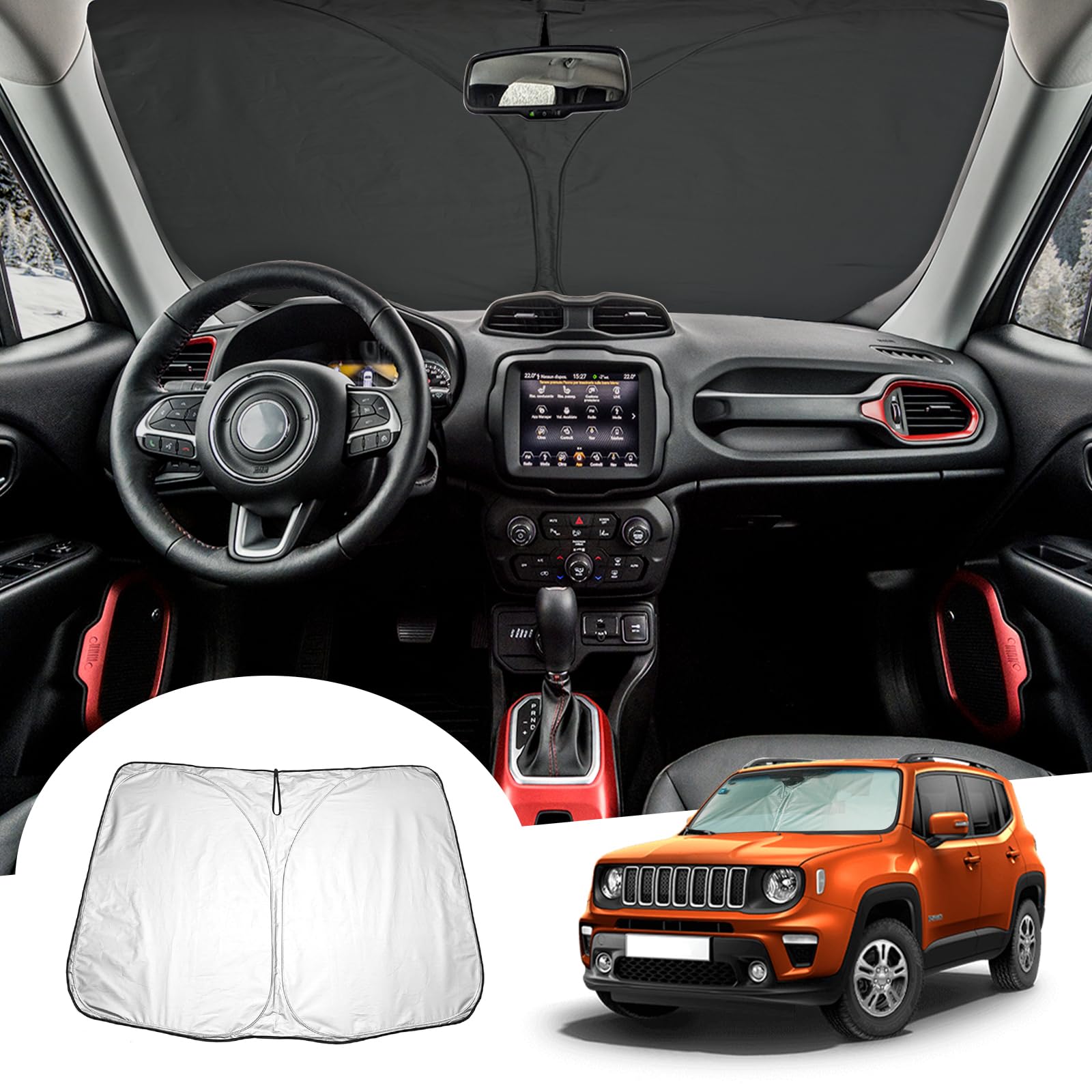 GAFAT Kompatibel mit Jeep Renegade BU/Hybrid 2015-2024 Sonnenschutz Frontscheibe Innen, Windschutzscheibe Sonnenschirm Sonnenblende, Abkühlung, UV Schutz, Renegade Zubehör GAFAT Kompatibel mit Jeep Renegade BU/Hybrid 2015-2024 Sonnenschutz Frontscheibe Innen, Windschutzscheibe Sonnenschirm Sonnenblende, Abkühlung, UV Schutz, Renegade Zubehör von GAFAT