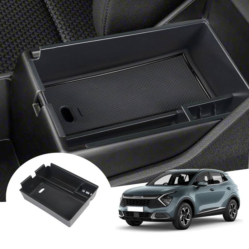 GAFAT Kompatibel mit Kia Sportage NQ5 2022-2024 2025 (Automatikgetriebe) Mittelkonsole Aufbewahrungsbox, Sportage 2024 Armlehne Organizer Tray Handschuhfach, Sportage 2025 Zubehör (Schwarz1) von GAFAT