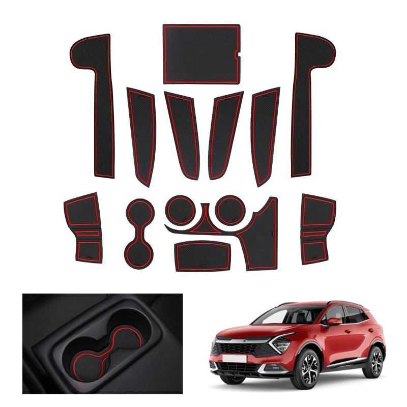 GAFAT Kompatibel mit Kia Sportage NQ5 2022-2024 2025 (Automatikgetriebe) Antirutschmatten, Sportage 2023 Gummimatten für Mittelkonsole, Getränkehalter, Türnaht Matten, Sportage NQ5 Zubehör (Rot) von GAFAT