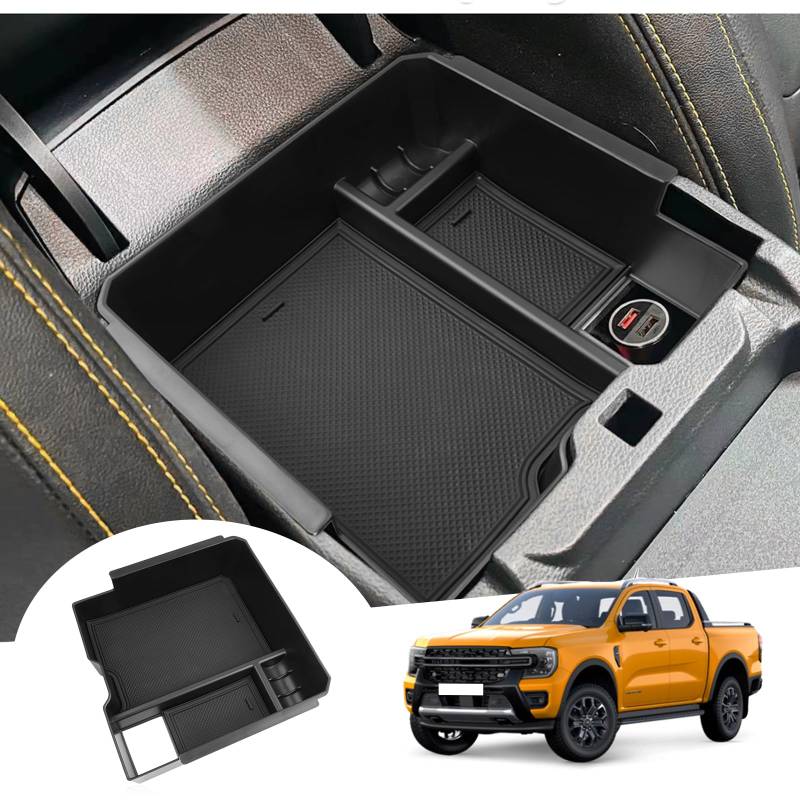 GAFAT Kompatibel mit Neu Ford Ranger T9 2023 2024 2025 Mittelkonsole Aufbewahrungsbox, Ranger T9 Raptor Wildtrak XLT Organizer Tray Handschuhfach, Ranger 2024 Zubehör (Elektronische Bremse) von GAFAT