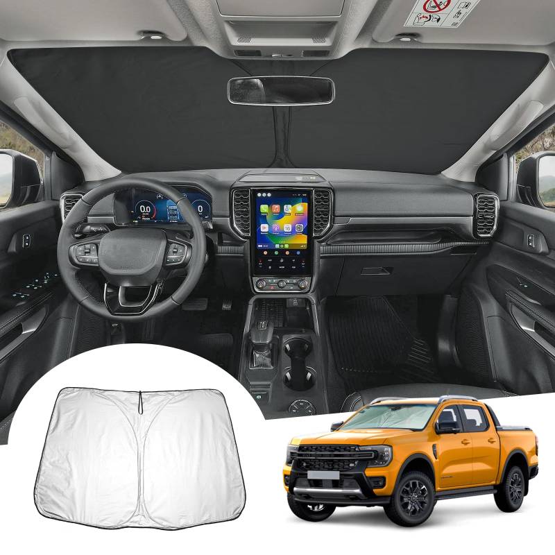 GAFAT Kompatibel mit Neu Ford Ranger T9 2023 2024 2025 Sonnenschutz Frontscheibe Innen, Ranger T9 Raptor Wildtrak XLT Windschutzscheibe Sonnenschirm Sonnenblende, Abkühlung, UV Schutz von GAFAT