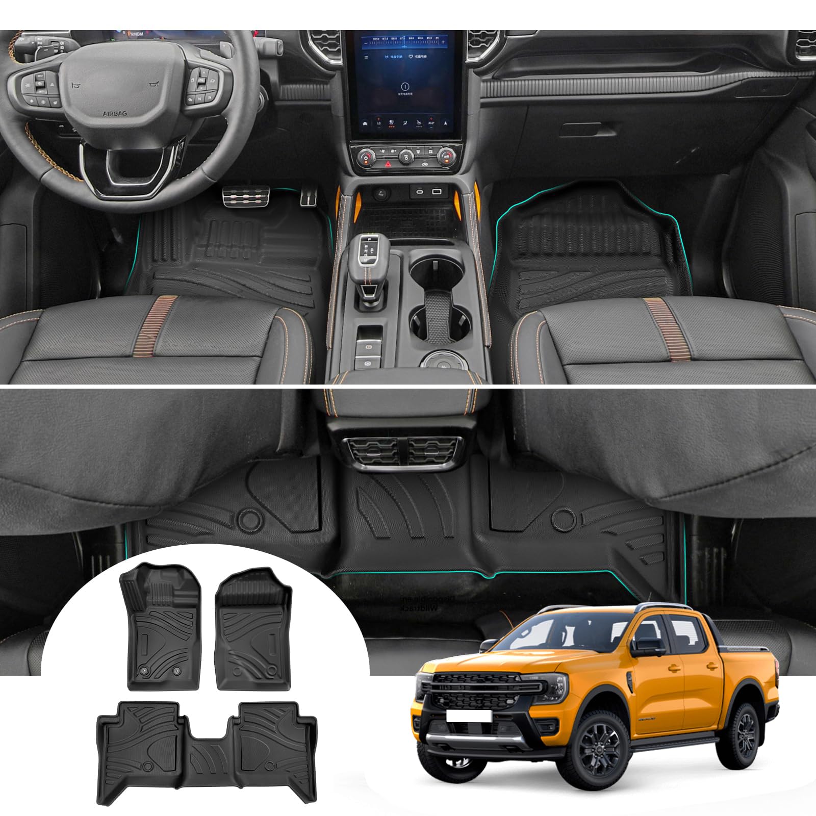 GAFAT Kompatibel mit Neu Ford Ranger T9 Fussmatten 2023 2024 2025, Ranger T9 Raptor Wildtrak XLT Fußmatten, TPE Allwetter Original 3D Scannen Hoher Rand 5-7 cm, Ranger 2024 Zubehör GAFAT Kompatibel mit Neu Ford Ranger T9 Fussmatten 2023 2024 2025, Ranger T9 Raptor Wildtrak XLT Fußmatten, TPE Allwetter Original 3D Scannen Hoher Rand 5-7 cm, Ranger 2024 Zubehör von GAFAT