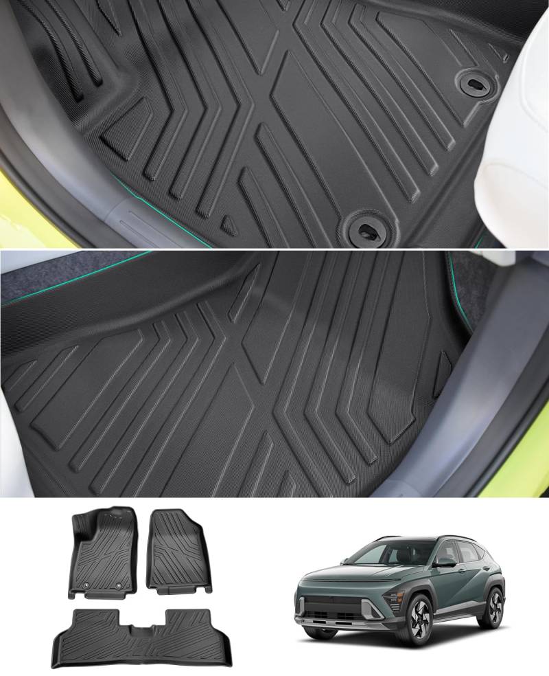 GAFAT Kompatibel mit Neu Hyundai Kona SX2 EV Elektro 2024 2025 Fussmatten, TPE Allwetter Fußmatten für Kona 2024 EV, Original 3D Scannen Hoher Rand [Nicht für Benzin & Hybrid] von GAFAT