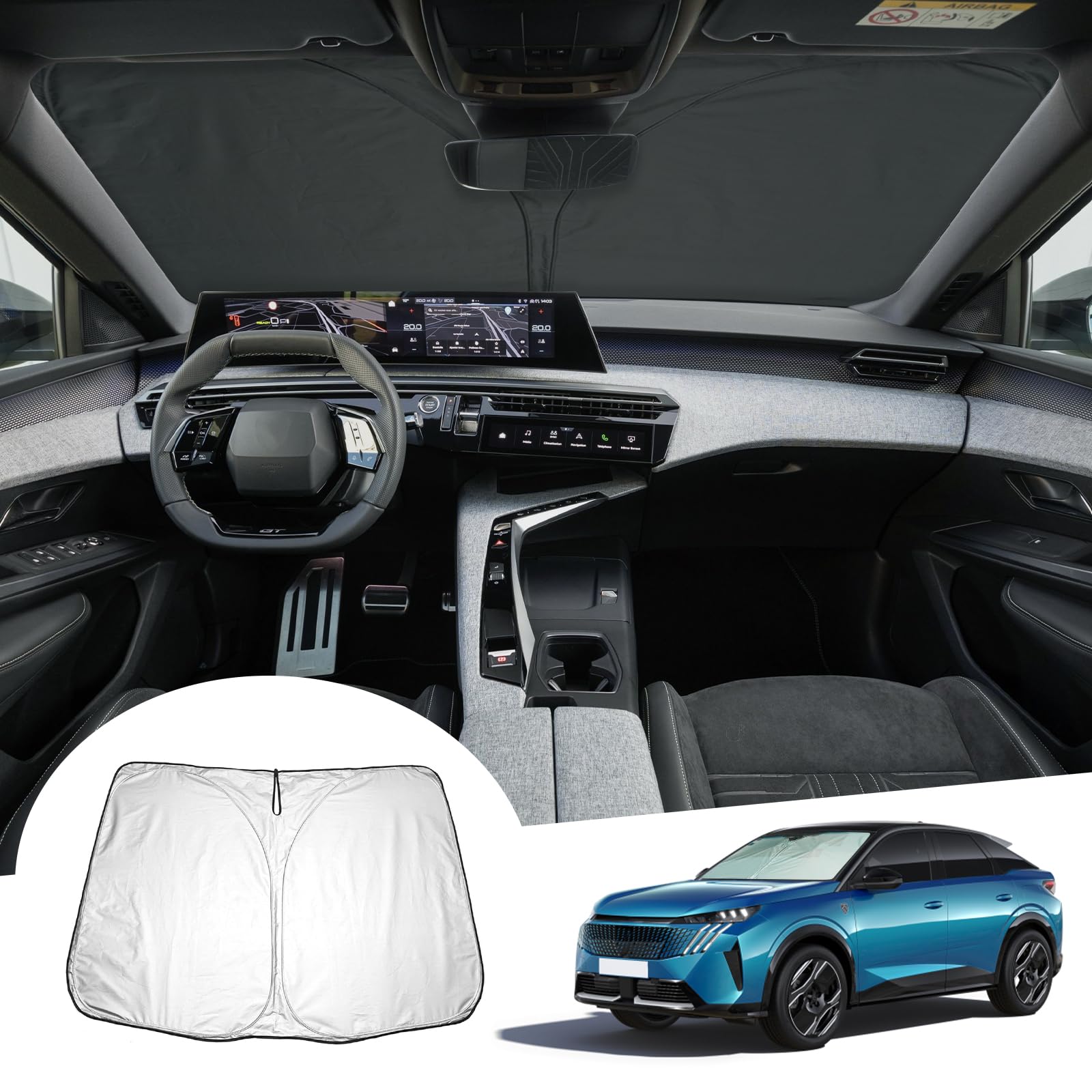 GAFAT Kompatibel mit Neu Peugeot E-3008 GT Allure 2024 2025 Sonnenschutz Frontscheibe Innen, E3008 Windschutzscheibe Sonnenschirm Sonnenblende, Abkühlung, UV Schutz, E-3008 Zubehör 2025 GAFAT Kompatibel mit Neu Peugeot E-3008 GT Allure 2024 2025 Sonnenschutz Frontscheibe Innen, E3008 Windschutzscheibe Sonnenschirm Sonnenblende, Abkühlung, UV Schutz, E-3008 Zubehör 2025 von GAFAT