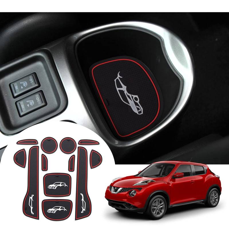 GAFAT Kompatibel mit Nissan Juke F15 2011-2018 Antirutschmatten, Juke F15 Gummimatten, Mittelkonsole Matten, Becherhalter Matten, Türnaht Matten (Rot) von GAFAT