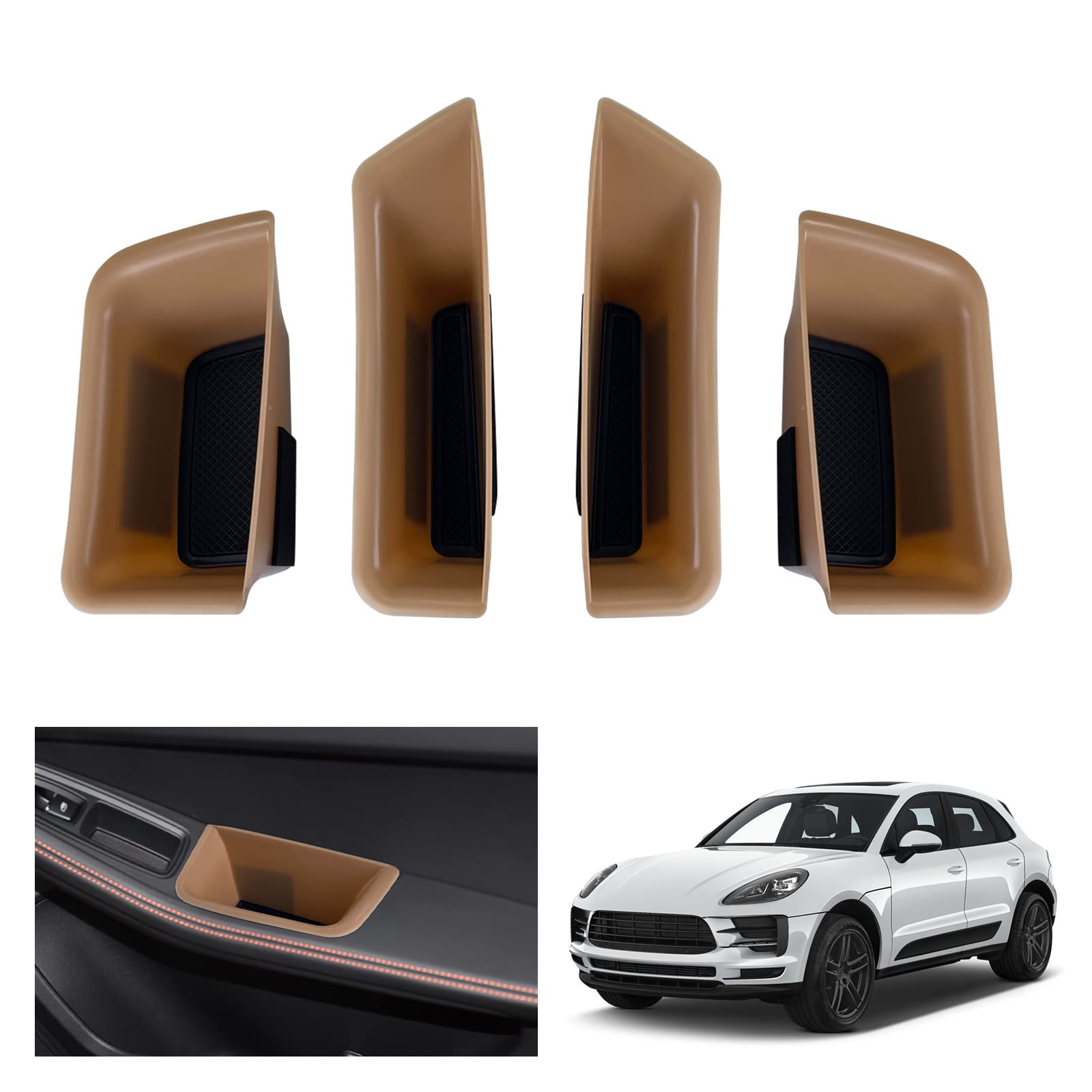 GAFAT Kompatibel mit Porsche Macan 2014-2022 2023 Mittelkonsole Aufbewahrungsbox, Armlehnen Ablagen Organizer Tray für Türschnalle [Ein Satz von 4 Stück] (Beige) von GAFAT