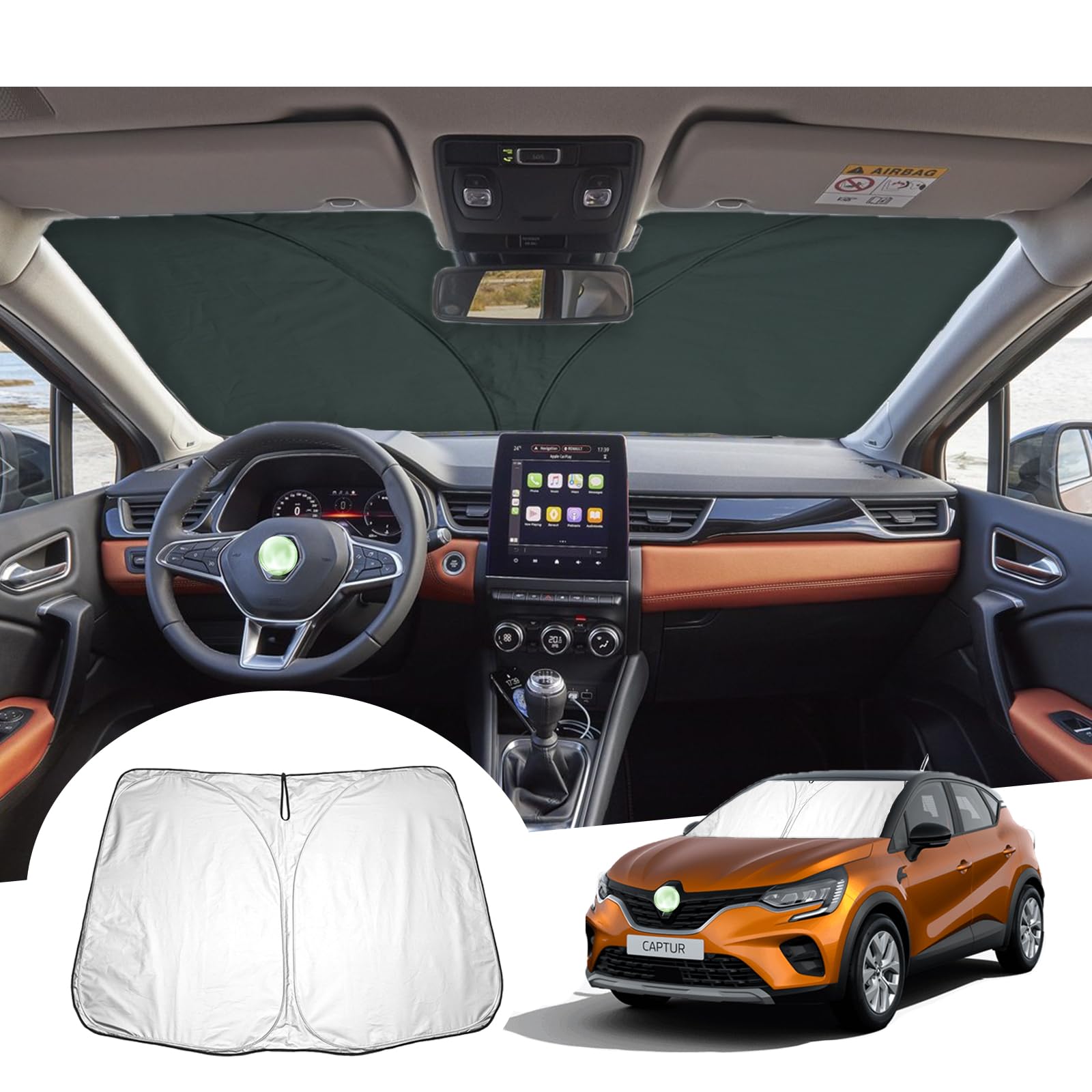 GAFAT Kompatibel mit Renault Captur 2013-2023 2024 Sonnenschutz Frontscheibe Innen, Captur 2 Captur 1 Windschutzscheibe Sonnenschirm Sonnenblende, Abkühlung, UV Schutz von GAFAT