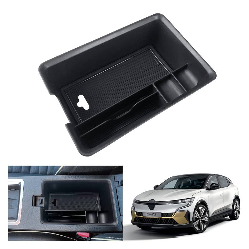 GAFAT Kompatibel mit Renault Megane E-Tech/Scenic E-Tech 2022-2024 2025 Mittelkonsole Aufbewahrungsbox, Megane E Tech Armlehne Organizer Tray Handschuhfach, Megane ETech Zubehör (Schwarz) von GAFAT