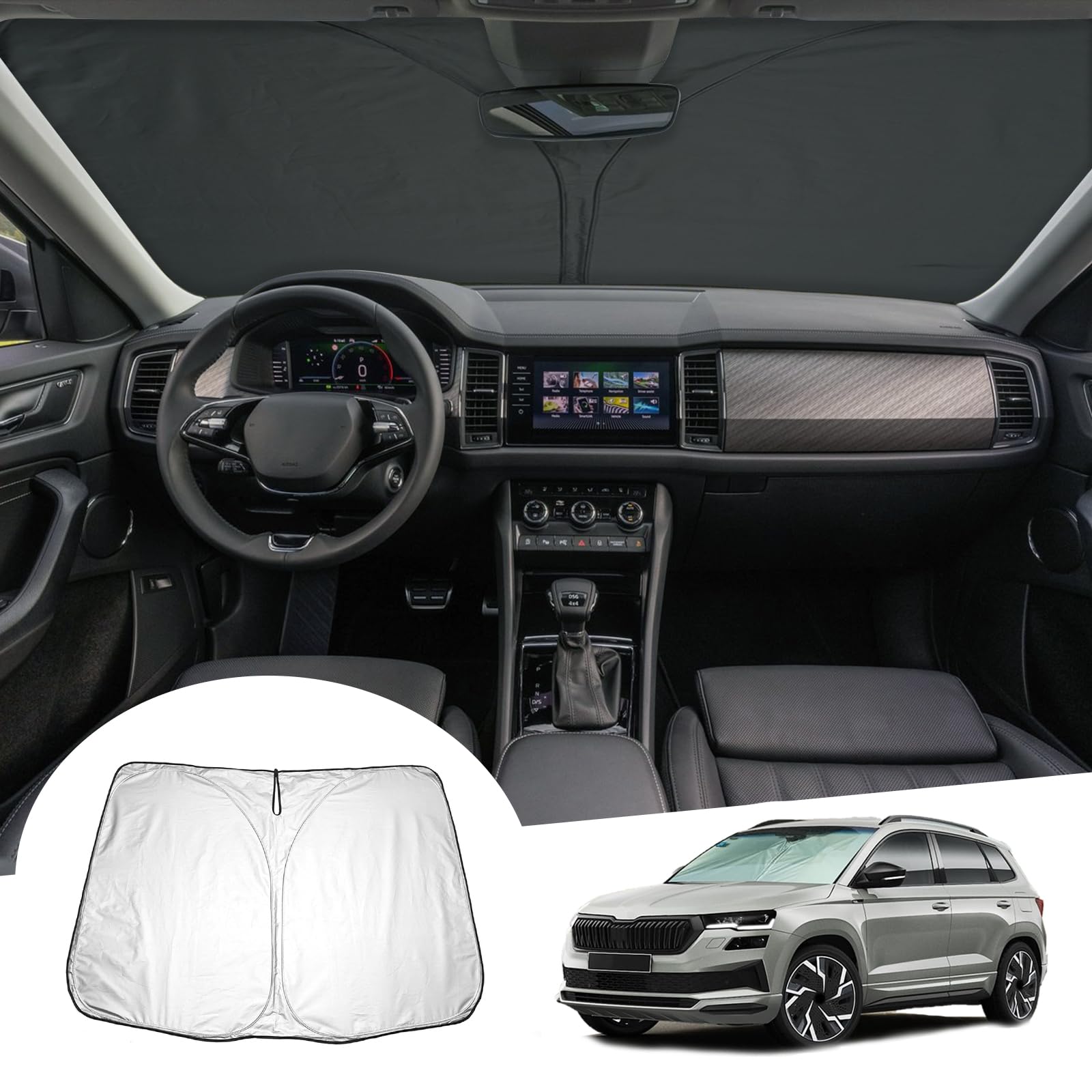 GAFAT Kompatibel mit Skoda Karoq/SE 2017-2024 Sonnenschutz Frontscheibe Innen, Karoq ab 2017 Windschutzscheibe Sonnenschirm Sonnenblende, Abkühlung, UV Schutz, Karoq Zubehör GAFAT Kompatibel mit Skoda Karoq/SE 2017-2024 Sonnenschutz Frontscheibe Innen, Karoq ab 2017 Windschutzscheibe Sonnenschirm Sonnenblende, Abkühlung, UV Schutz, Karoq Zubehör von GAFAT