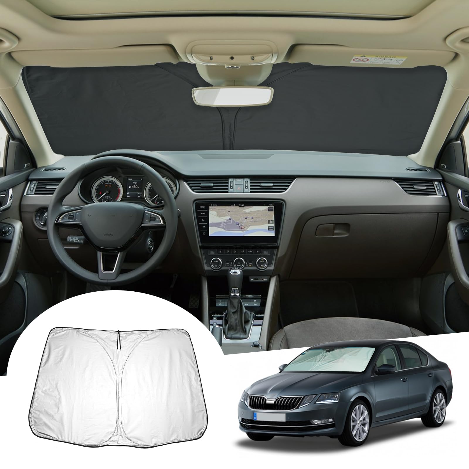 GAFAT Kompatibel mit Skoda Octavia 3 5E RS 2013-2019 Sonnenschutz Frontscheibe Innen, Octavia MK3 Windschutzscheibe Sonnenschirm Sonnenblende, Abkühlung, UV Schutz, Octavia Zubehör GAFAT Kompatibel mit Skoda Octavia 3 5E RS 2013-2019 Sonnenschutz Frontscheibe Innen, Octavia MK3 Windschutzscheibe Sonnenschirm Sonnenblende, Abkühlung, UV Schutz, Octavia Zubehör von GAFAT
