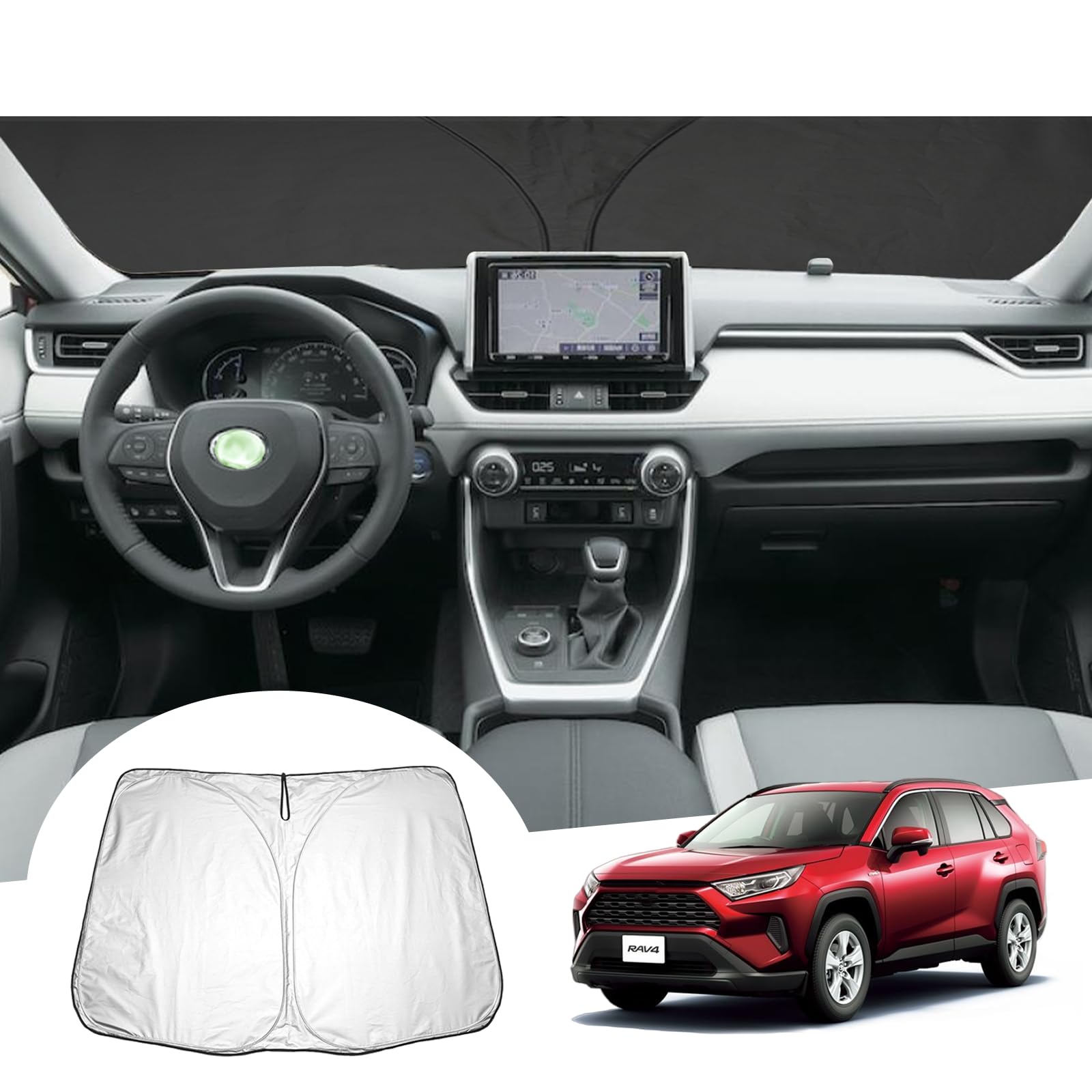 GAFAT Kompatibel mit Toyota RAV4 / Hybrid 2019-2024 2025 Sonnenschutz Frontscheibe Innen, Windschutzscheibe Sonnenschirm Sonnenblende, UV Schutz, Abkühlung, Innenraum Schütz, RAV4 Zubehör GAFAT Kompatibel mit Toyota RAV4 / Hybrid 2019-2024 2025 Sonnenschutz Frontscheibe Innen, Windschutzscheibe Sonnenschirm Sonnenblende, UV Schutz, Abkühlung, Innenraum Schütz, RAV4 Zubehör von GAFAT