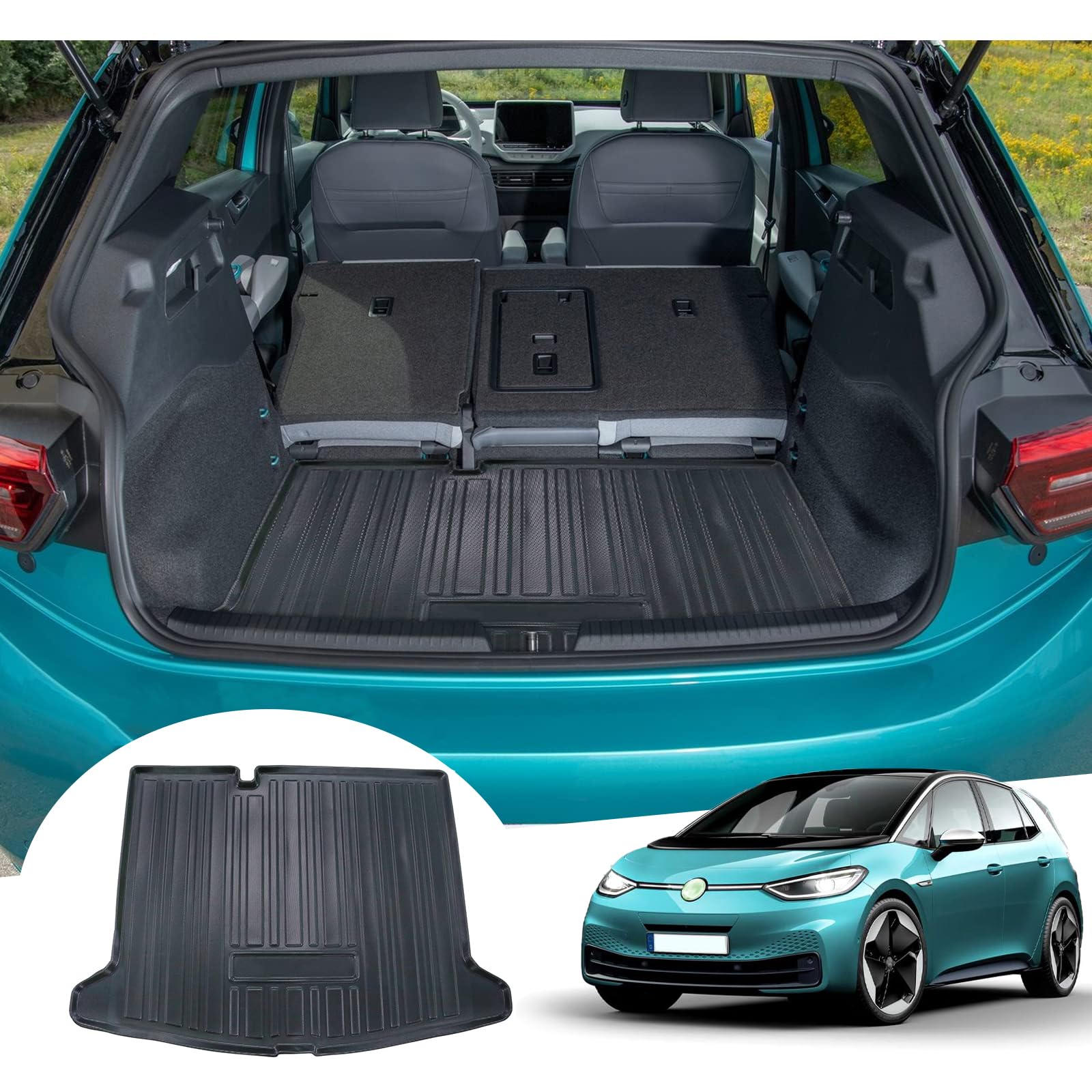 GAFAT Kompatibel mit VW ID.3 Facelift 2021-2024 2025 Kofferraummatte, TPE Allwetter-Kofferraumwanne für ID3, Original 3D Scannen Hohe Kante, ID3 Zubehör [Standart Ladeboden] von GAFAT