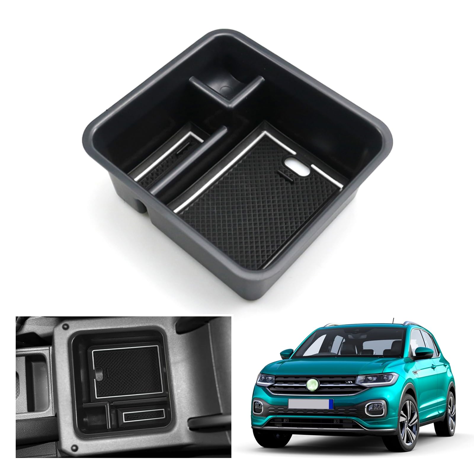 GAFAT Kompatibel mit VW T-Cross 2018-2024 2025 Mittelkonsole Aufbewahrungsbox, T Cross R-Line SE 2024 Armlehne Organizer Tray Handschuhfach, T-Cross Zubehör (Weiß) von GAFAT