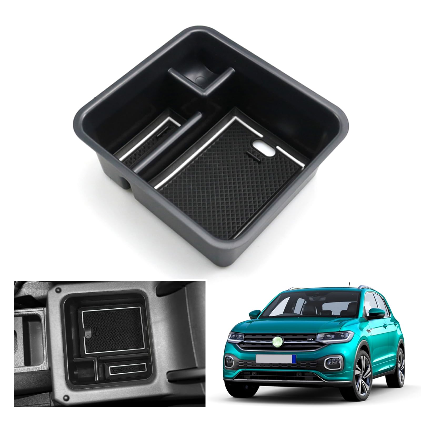 GAFAT Kompatibel mit VW T-Cross 2018-2023 2024 Mittelkonsole Aufbewahrungsbox, T Cross R-Line SE 2023 Armlehne Organizer Tray Handschuhfach, T-Cross Zubehör (Weiß) von GAFAT