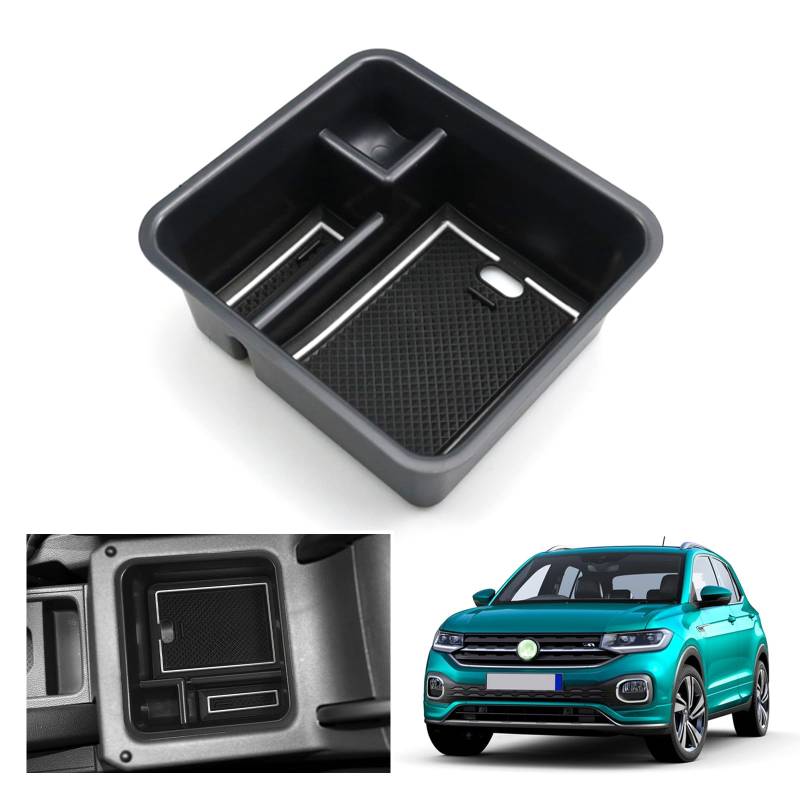 GAFAT Kompatibel mit VW T-Cross 2018-2024 2025 Mittelkonsole Aufbewahrungsbox, T Cross R-Line SE 2024 Armlehne Organizer Tray Handschuhfach, T-Cross Zubehör (Weiß) von GAFAT