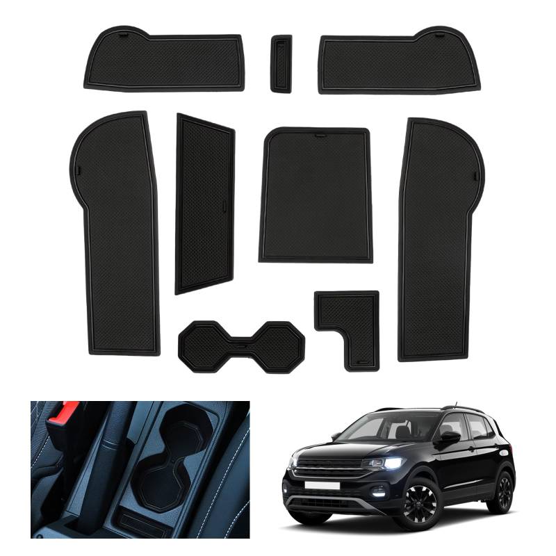 GAFAT Kompatibel mit VW T-Cross 2018-2024 2025 Antirutschmatten, T Cross R-Line SE Gummimatten rutschfest Non-Slip, Mittelkonsole Matten, Aufbewahrungsbox Matten, Türnaht Matten (Schwarz) von GAFAT