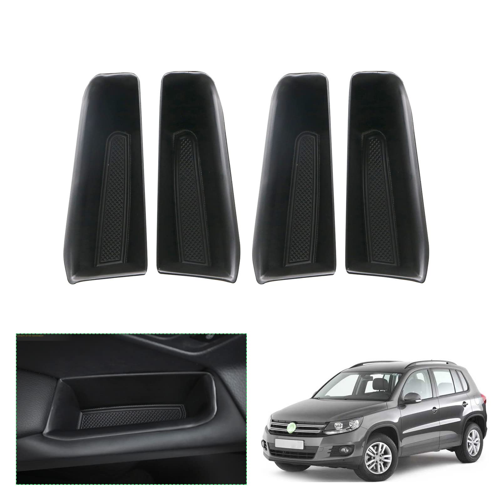 GAFAT Kompatibel mit VW Tiguan 5N 2007-2015 Türgriff Aufbewahrungsbox, Kompatibel mit Tiguan 1 Türschnalle Armlehne Organizer Tray [Ein Satz von 4 Stück] von GAFAT