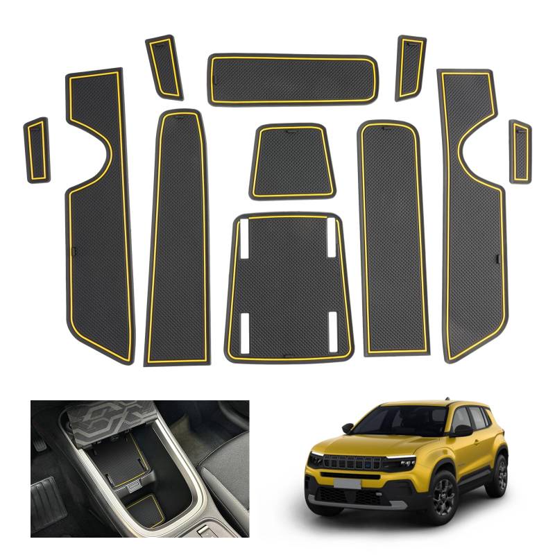GAFAT Neu J eep Avenger 2023 2024 2025 Antirutschmatten, Avenger EV Gummimatten rutschfest Non-Slip, Mittelkonsole Matten, Türnaht Matten, Kompatibel mit Jeep Avenger Zubehör (Gelb) von GAFAT